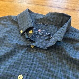 Vineyard Vines Performance Classic Fit Shirt Mens Small Blue Green Plaid Stretch